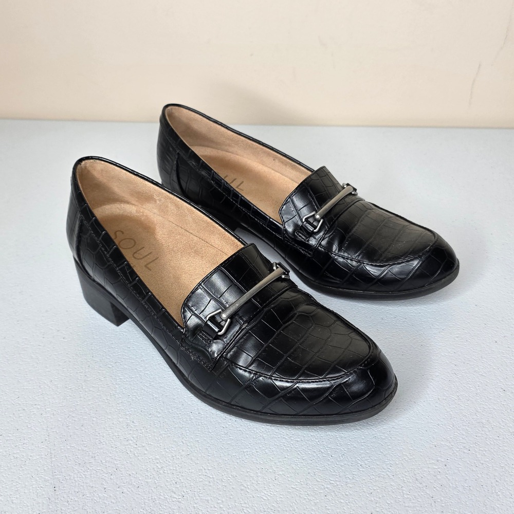 Soul Naturalizer Firstly Loafers Womens 7.5M Black Croc Embossed Bit Block Heel